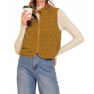 NEW TIMING quilted lightweight zip up vest in chartreuse